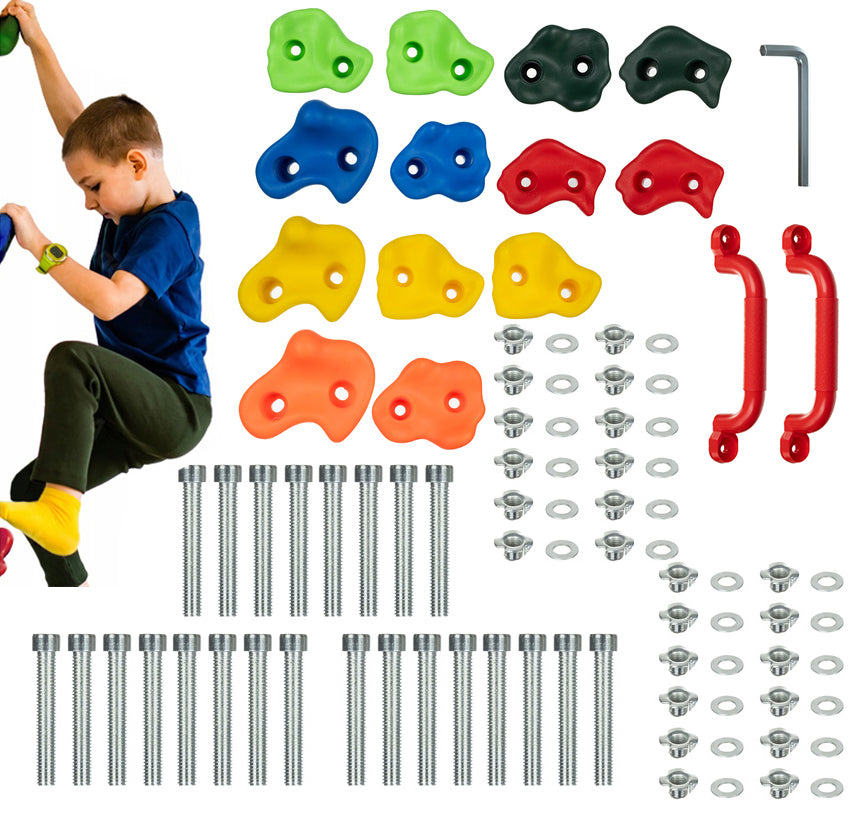 Set pietre de catarat, Zola, 13 prize de escaladare, 2 manere de sustinere, accesorii de montare incluse, creaza-ti perete de alpinism pentru copii, multicolor Set pietre de catarat, Zola, 13 prize de escaladare, 2 manere de sustinere, accesorii de montare incluse, creaza-ti perete de alpinism pentru copii, multicolor